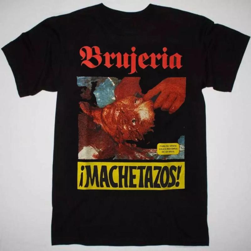 BRUJERIA Band Machetazos Unisex Black T Shirt Mens Street Hip-hop Rock Short-sleeved Women Round-neck Top
