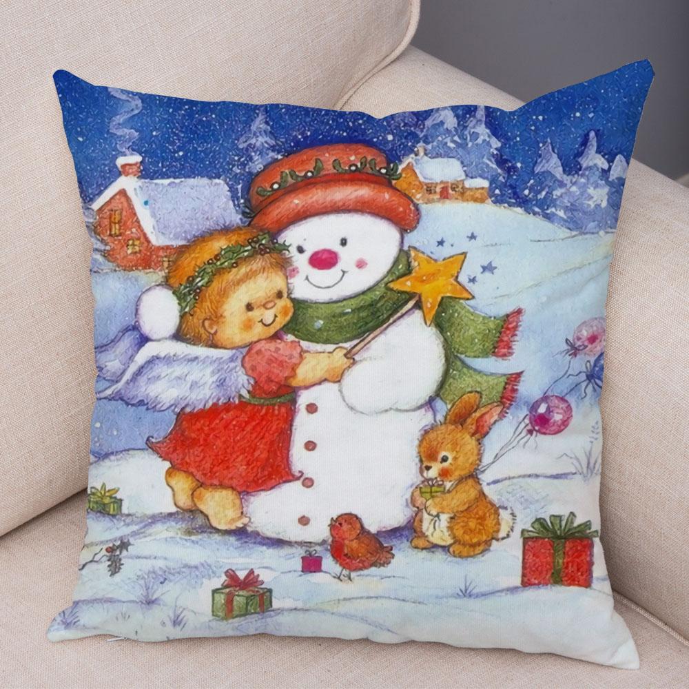 Cute Cartoon Snowman Cushion Cover Christmas Decoration Soft Plush Pillowcase Living Room Sofa Ornaments Bedroom Home