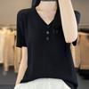 Women Sweaters Pullovers 2025 Summer Short Sleeve V-Neck Black Casual Knitted Sweater Women Tops Pullover JJ255