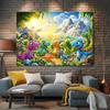 Vibrant Dinosaur World Backdrop Kids Jungle Landscape with Rainbow Photo Booth Background Banner for Party Decoration