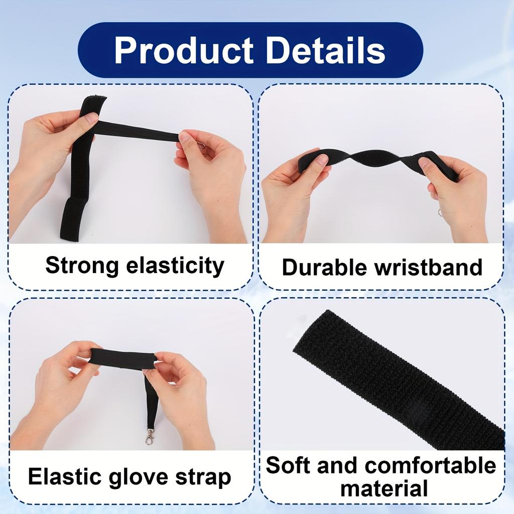 1-Pair Ski Gloves & Safety Belts with Elastic Traction Straps & Keychains - Durable Hands-Free Attachment System for Snowboarding, Hiking,