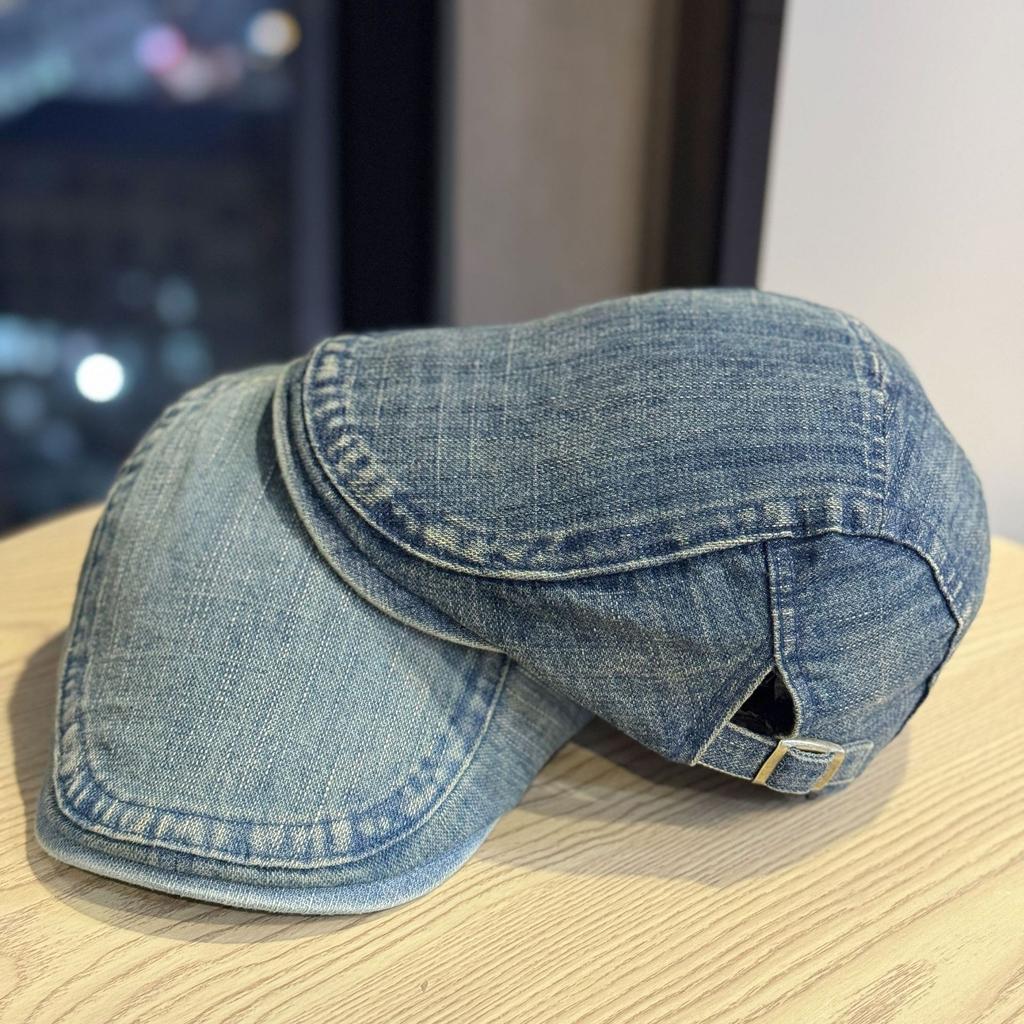 New vintage denim newsboy cap for women with large head circumference, British style octagonal painter's hat, fashionable and versatile new newsboy