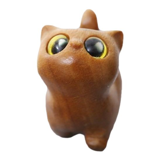 Mini Cat Figurine Hand-carved Wooden Cat Statue Collectible Polished Miniature Cat Ornament for Home Desk Bookshelf Decoration
