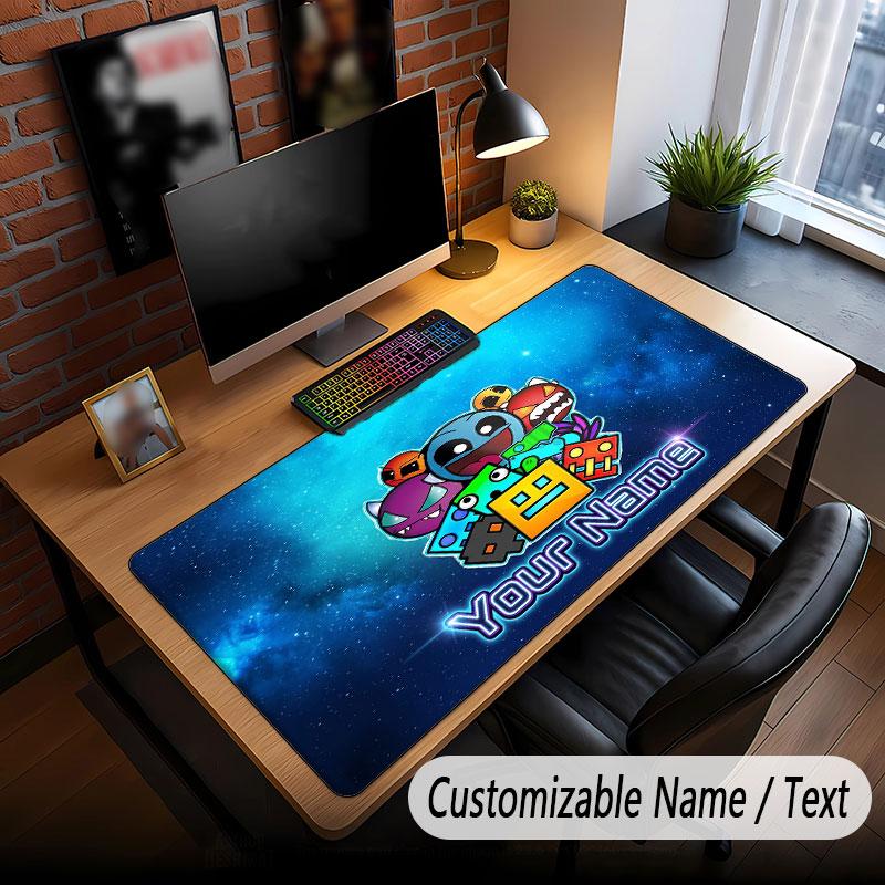 Custom Name Text Big Mouse Pad,Geometry Dash Soft Non Slip Extended Desk Mat For Home Office