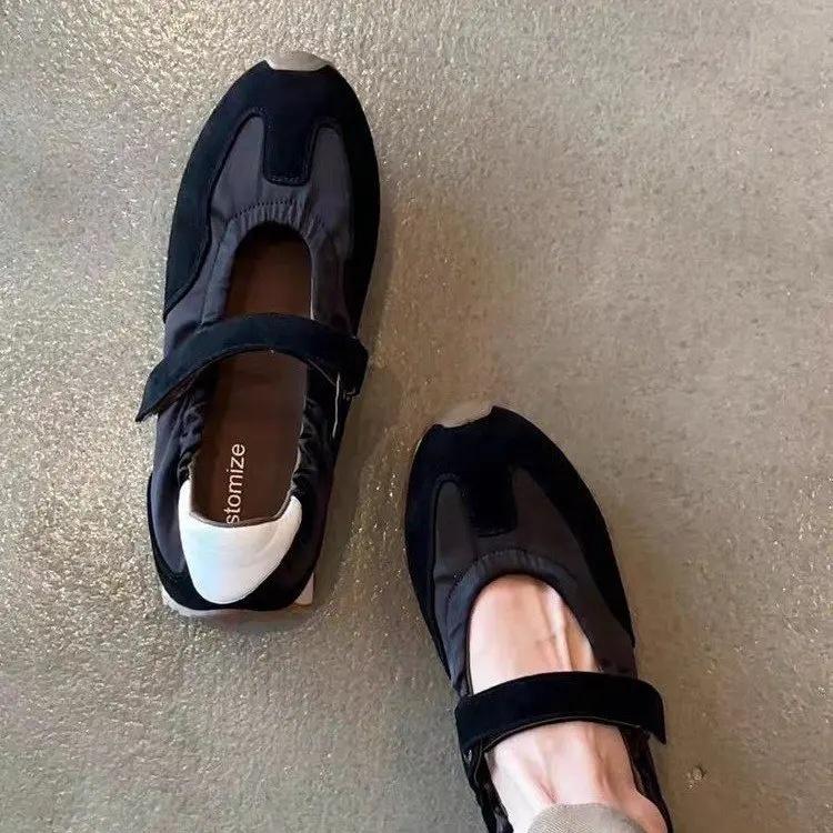 Кожаная версия 2025 Новый стиль Малая партия Deqin Agan Балетки на волшебной липучке Спортивные туфли Мэри Джейн на толстой подошве для женщин