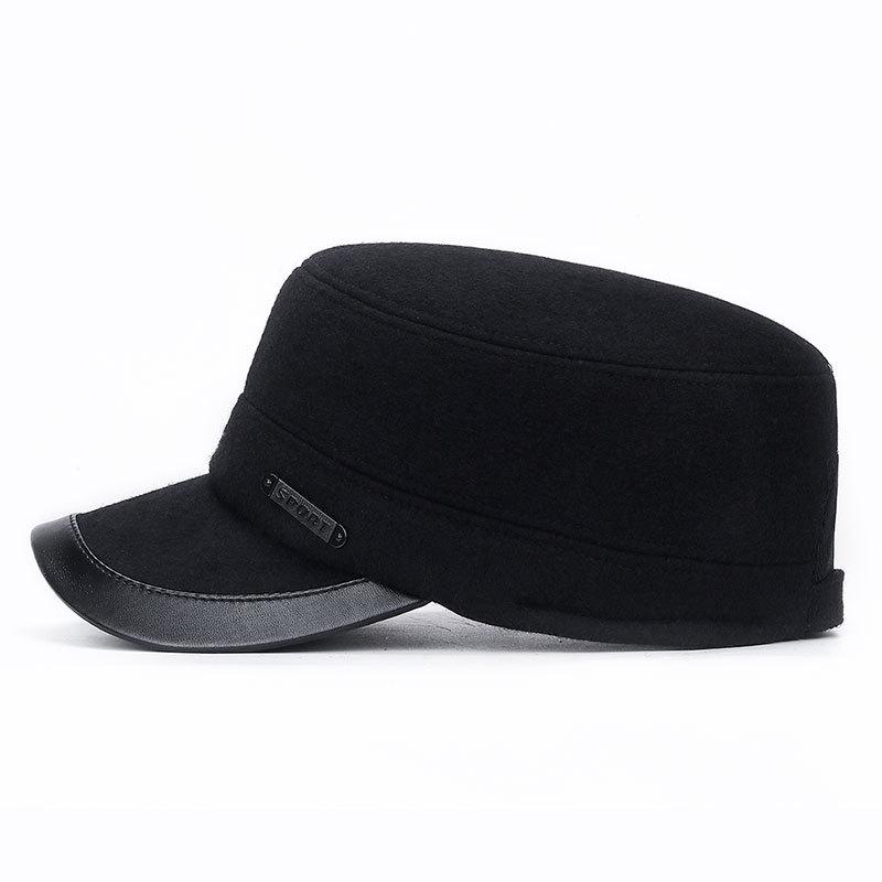 Мужская шерстяная зимняя кепка с плоским верхом, кожаная шляпа с полями, мужская шляпа в стиле милитари, теплая кепка с ушками