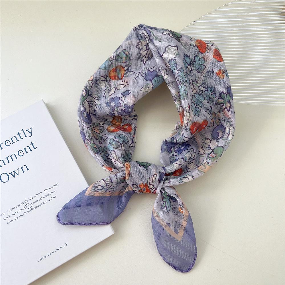 58 Цветочный Хлопково-Льняной Шарф: Корейский шейный платок с мелким цветочным принтом на весну, лето, осень - Универсальная повязка на голову и головной платок