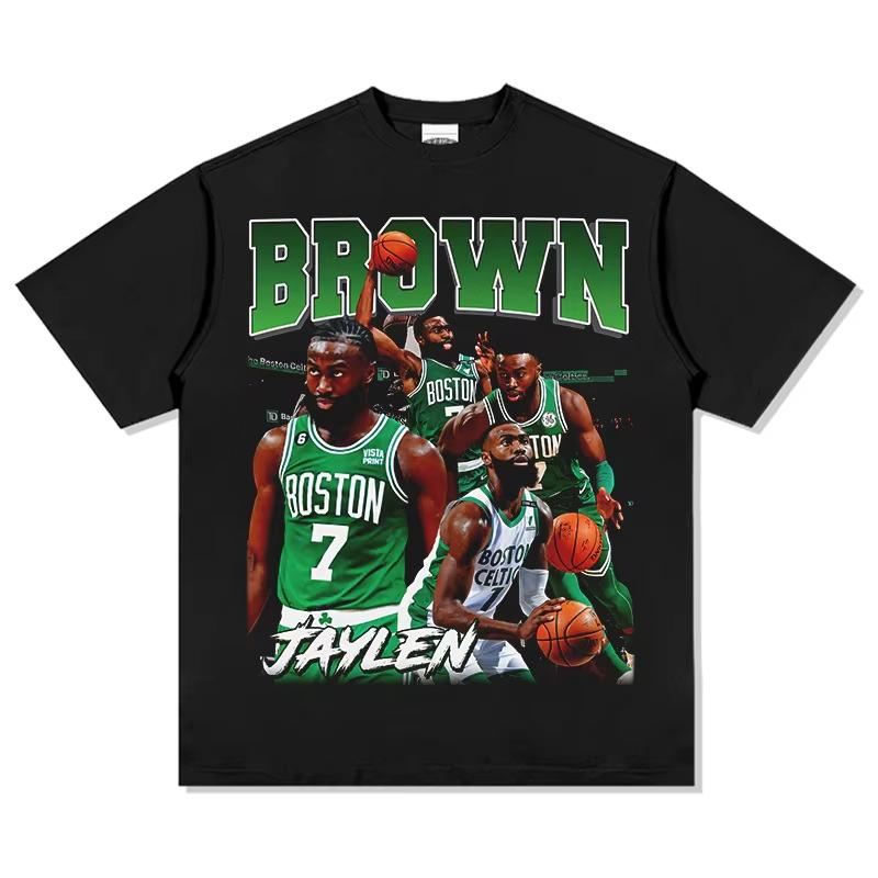 Винтажная хлопковая футболка с коротким рукавом и принтом Jaylen Brown Boston, Топ для спортивных тренировок фаната баскетбола, Летние футболки для мужчин и женщин
