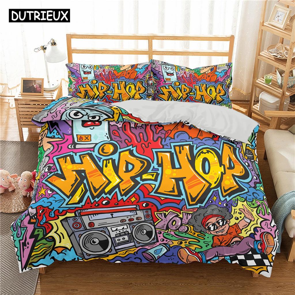 Комплекты постельного белья из полиэстера с рисунком в виде граффити для детей, комплекты постельного белья для мальчиков и подростков, комплект постельного белья размера «king size»