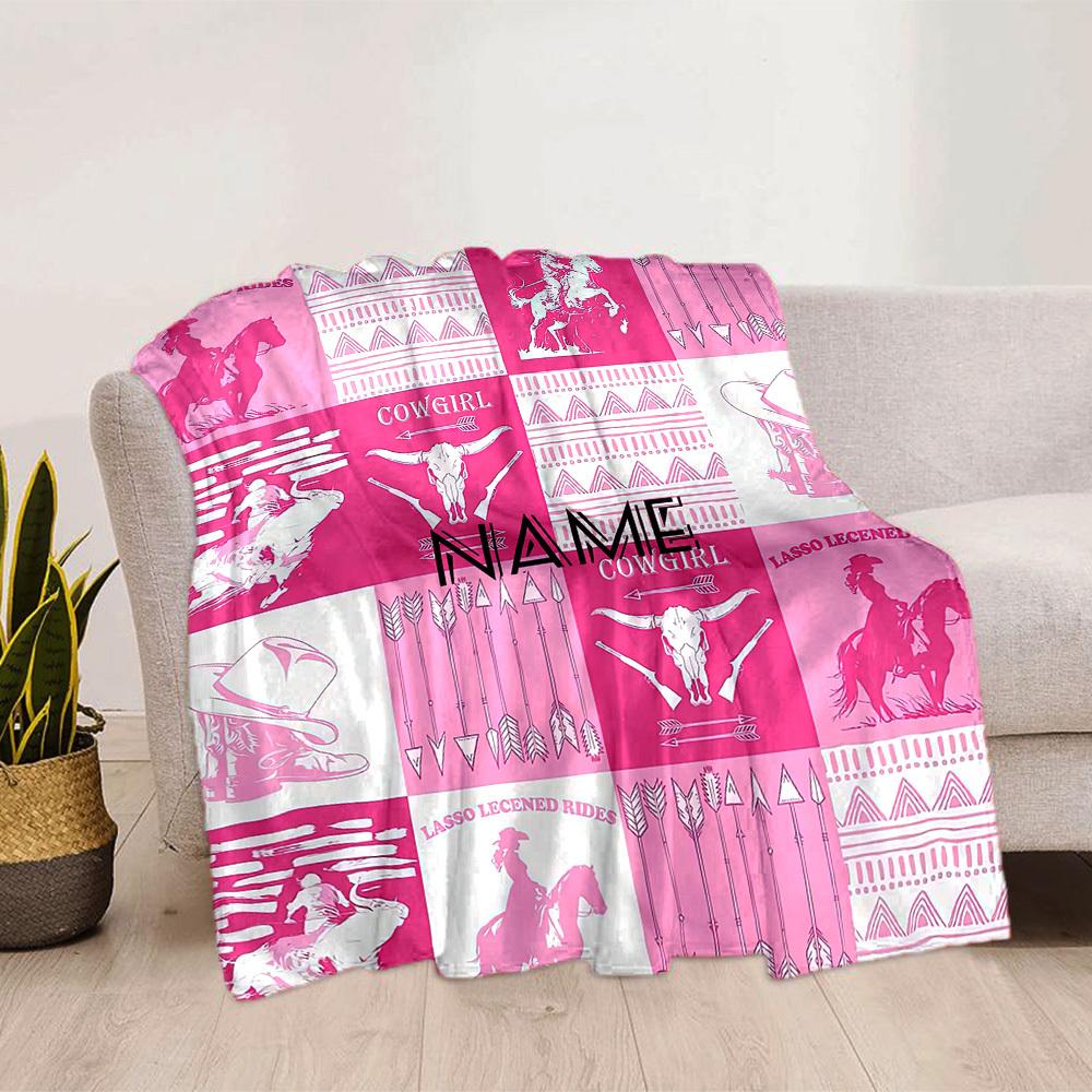 Cowgirl Theme Home Customize Your Name Blankets Comfortable Soft Lightweight Allseason Multipurpose Blanket For Picnics Sofas Offices Beds Living