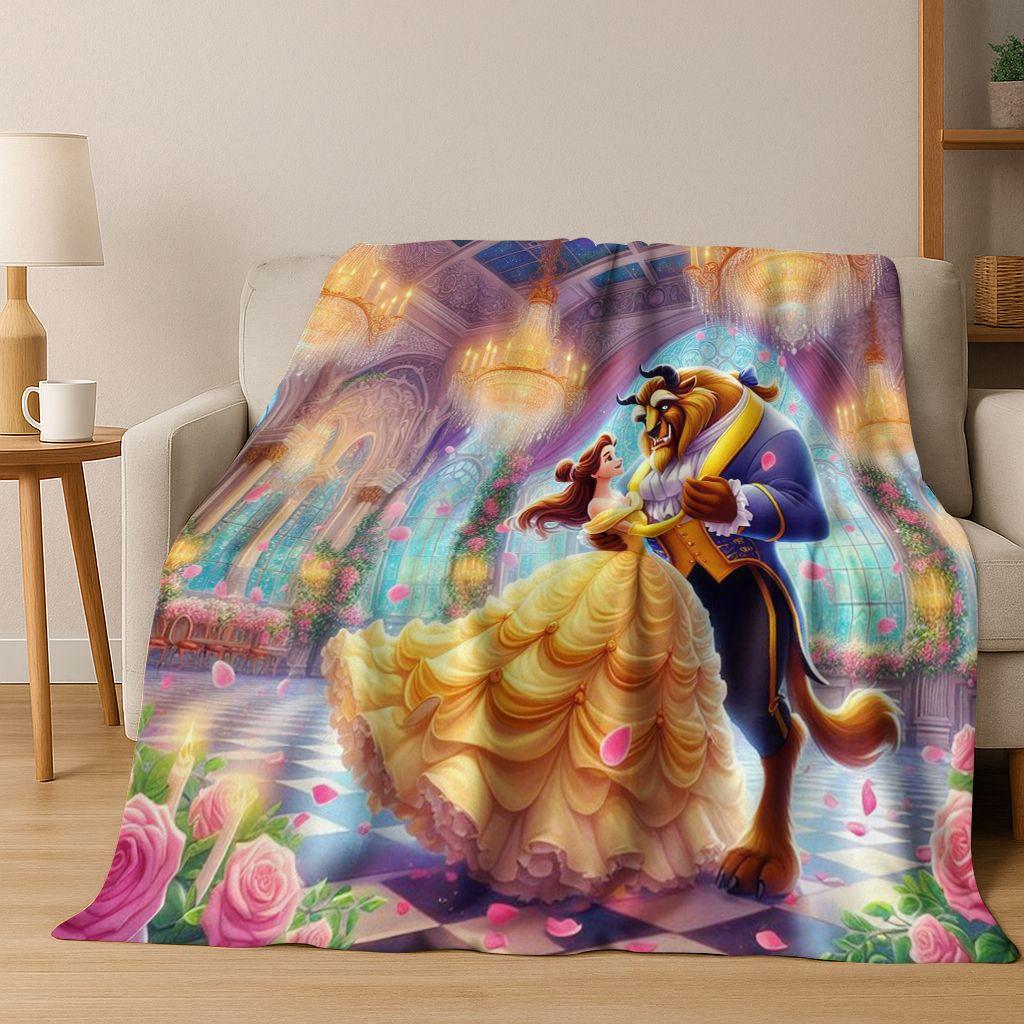 3D Beauty and The Beast Lovely Cartoon Flannel Blanket,Warm and Cozy Soft Throw Blanket for Home Bedroom Bed Sofa Cover Gift Kid