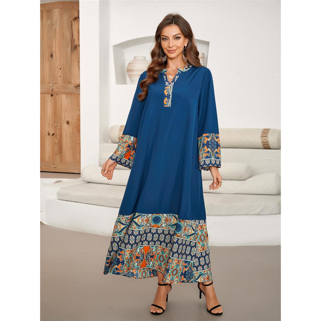 Eid Summer Print Dress Muslim Women Ramadan Abaya Long Dress Morocco Largos Dubai Turkey