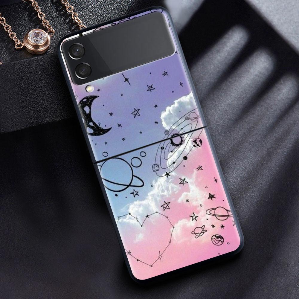 Чехол для Samsung Galaxy Z Flip 3 4 5G черный жесткий корпус для телефона из ПК Z Flip4 роскошный сегментированный чехол космическая планета