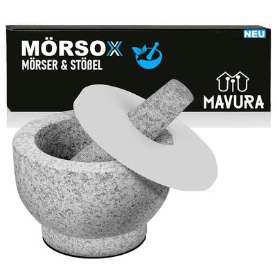Гранитная ступка MÖRSOX с пестиком, ступка для специй, кухонная ступка и силиконовая крышка 15 x 10 см