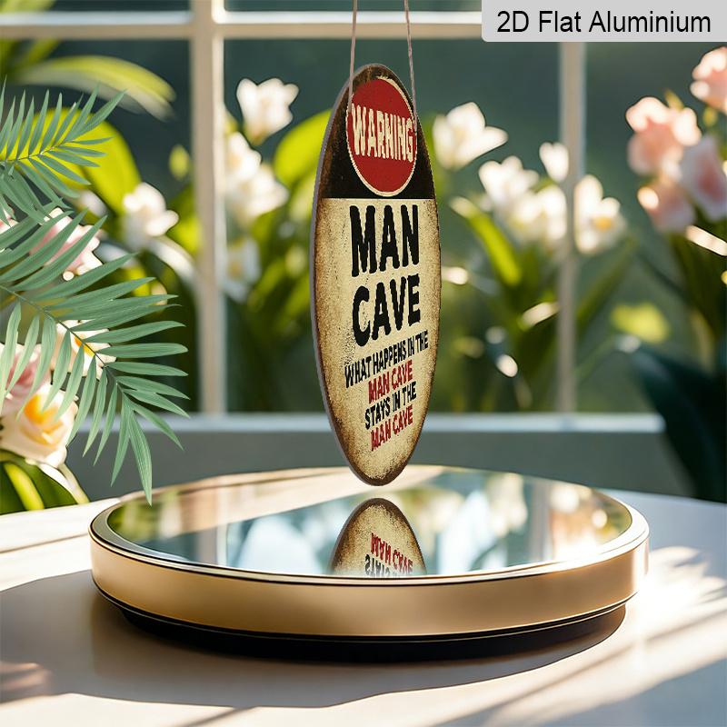 2D Flat, 1pc Vintage for Man Cave Warning Sign-7.87Inch Round Aluminum Wall Plaque with "What Happens in for Man Cave Stays in for Man Cave" Slogan