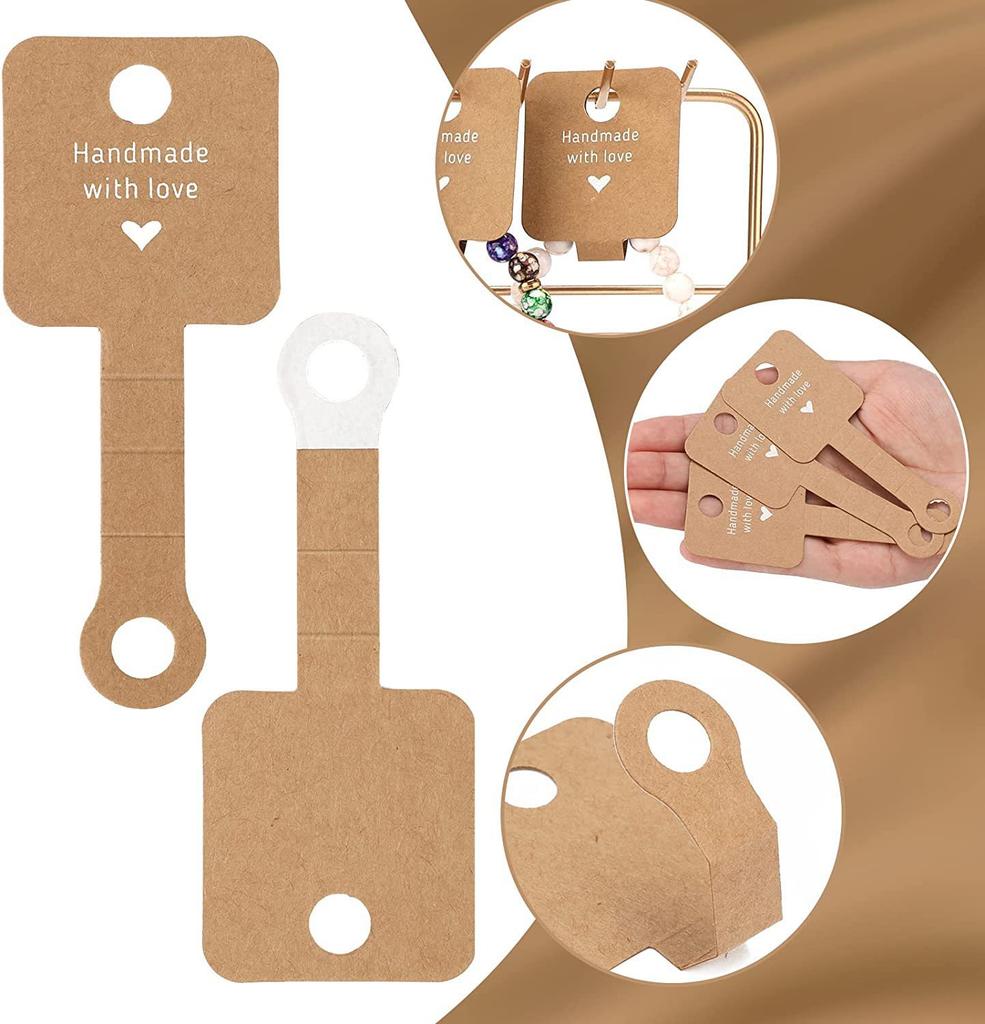 100pc Adhesive Kraft Paper Cards Hanging Folding Card for DIY Jewelry Display Tags Necklace Bracelet Hair Accessory Retail Label