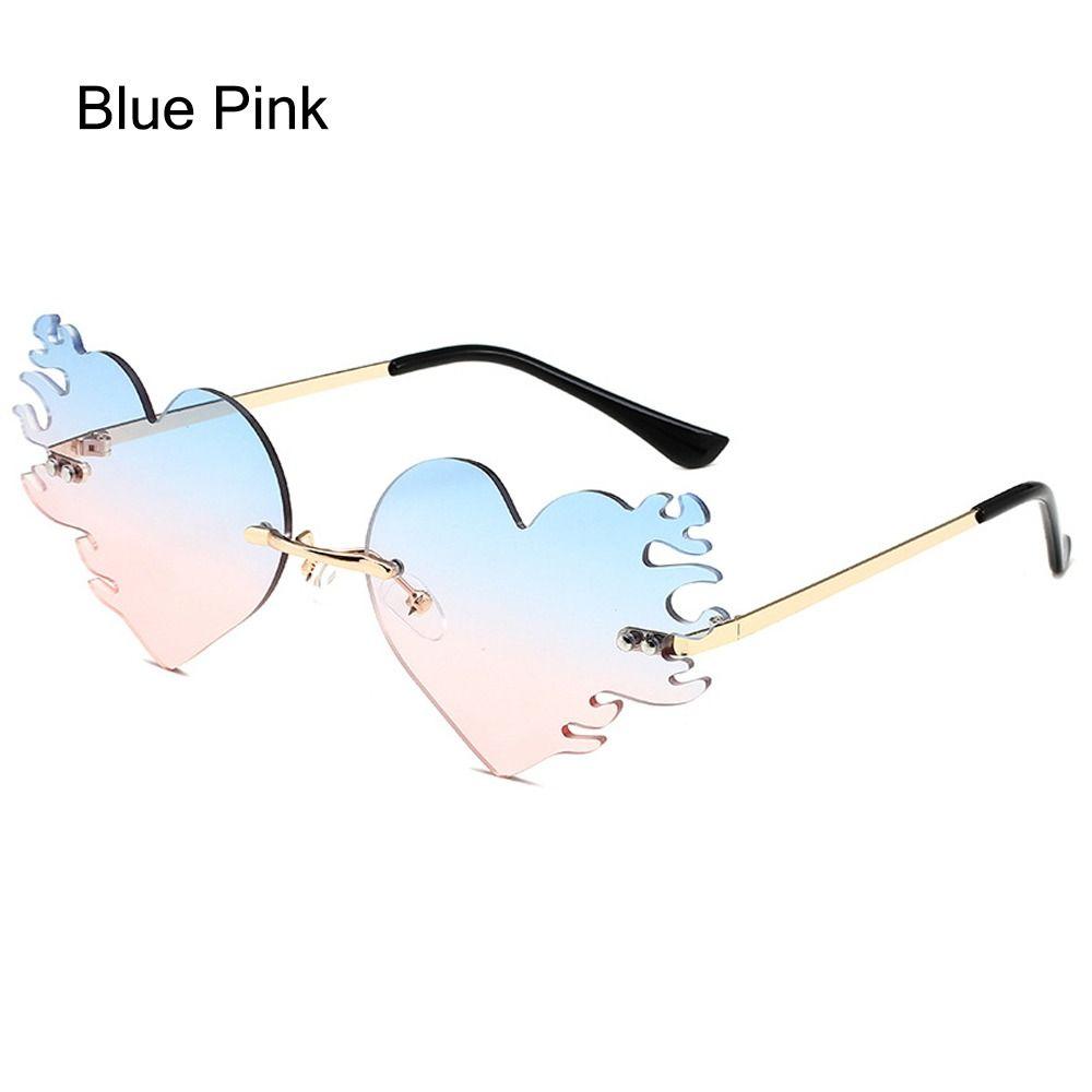 Rimless Fire Heart Shaped Sunglasses Uv400 Protection Costume Accessories Halloween Glasses Flame Love Sun Glasses