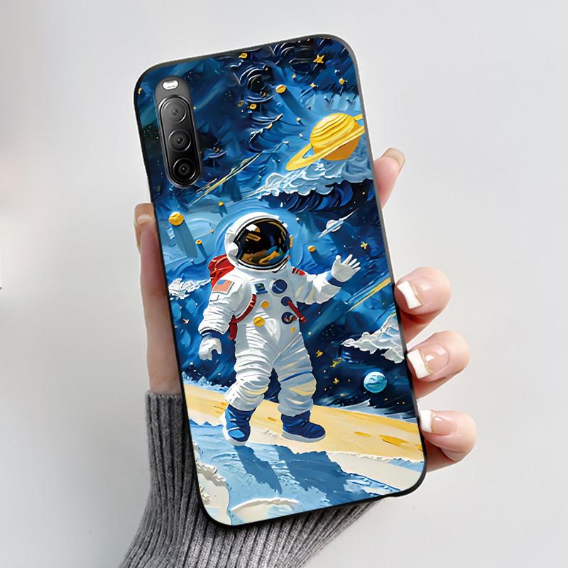 Чехол для телефона Sony Xperia 10 II / 10 III Эстетичный Модный Милый Кот Астронавт Черный Силиконовый Мягкий Ударопрочный Задний Чехол