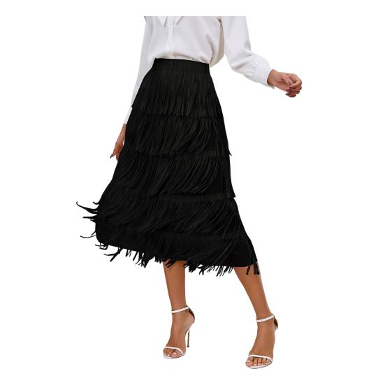 Женская юбка-миди с эластичной резинкой на талии, трапециевидная юбка средней длины с бахромой, однотонная юбка для отдыха, пляжа, путешествий, одежда