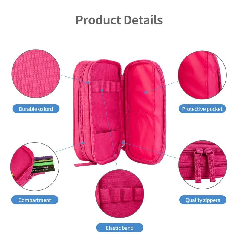 Customized Pink Durable Polyester Student Pencil Case Double-Layered with Multifunctional Features