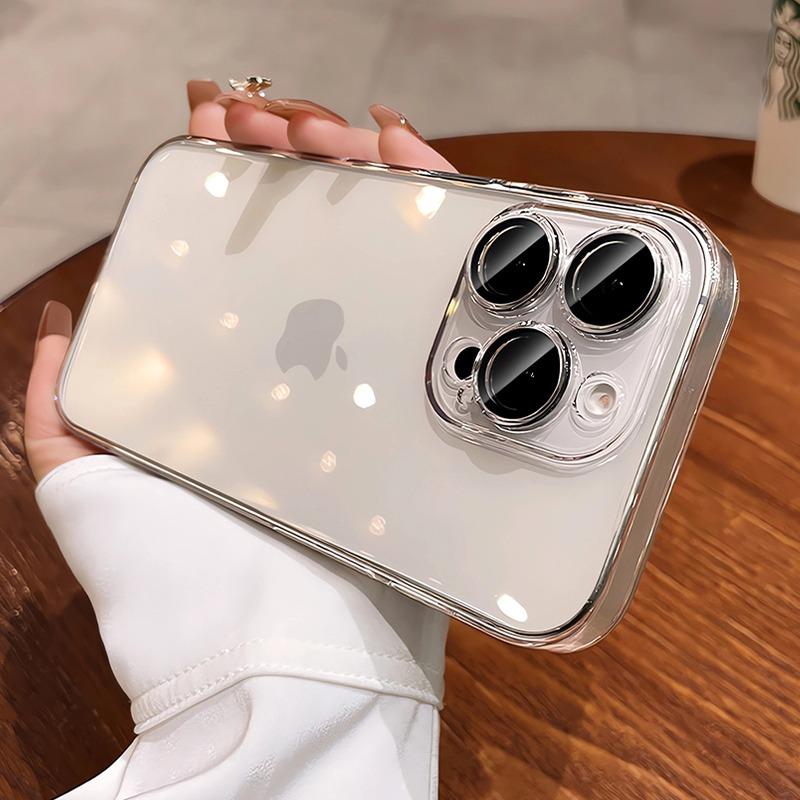 Luxury Plating Soft TPU Case for iPhone 17 Pro Max Plus iPhone 11 12 13 14 15 16 Pro Max 17 Air Transparent Lens Protector Cover