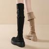 Корейские модные облегающие длинные сапоги женские на толстом каблуке ботфорты выше колена увеличивающие рост весеннее поступление