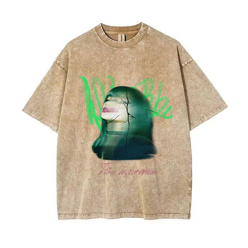 Футболка с короткими рукавами и принтом персонажей для мужчин. Мужская хип-хоп-тенденция. Уличная модная этикетка с половиной рукавов. Свободный круглый вырез. Рукав пять четвертей.