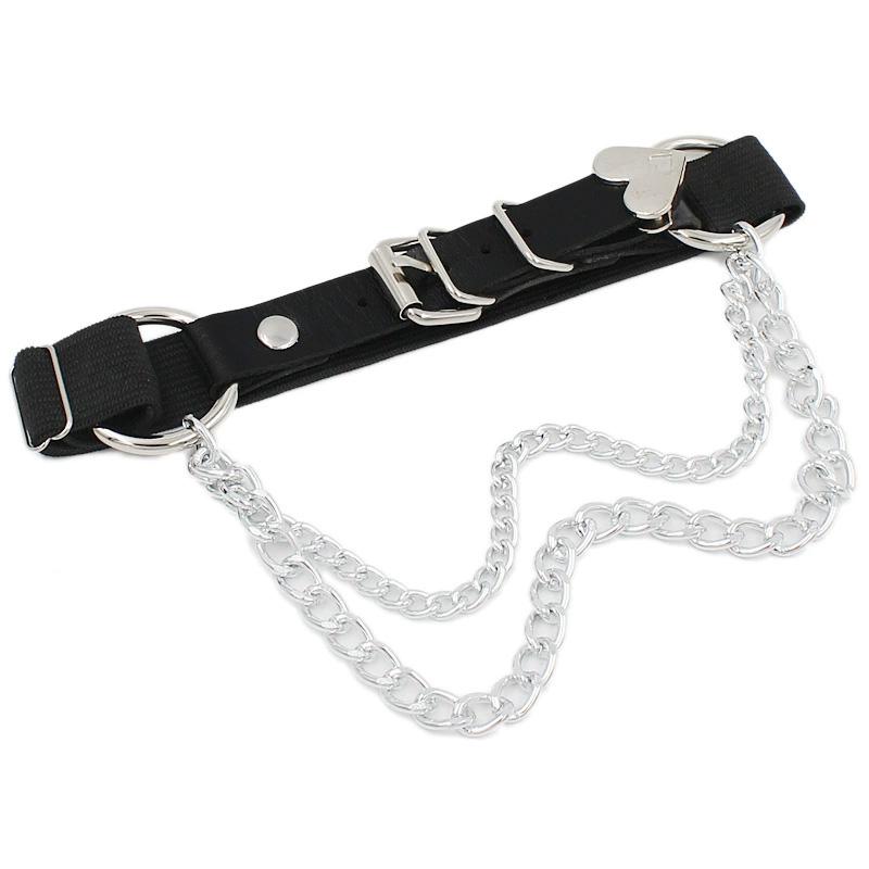 1 шт. Металлическая кисточка Мода Панк Петли для ног Регулируемая цепочка с сердечками Готическое кольцо для ноги Сексуальная искусственная кожа Необычная подвязка Цепочка для ноги