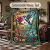 Hummingbirds Floral Harmony Theme Throw Blanket Custom Name Text Personalized Blanket Soft Cozy Blanket for Home Sofa Bed
