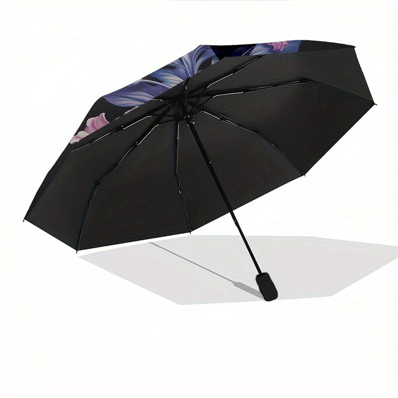 Floral Design Elegant Pattern Theme 8 Bone Hand Automatic Folding Umbrella, Compact and Portable Design, A Perfect Gift for Birthday, Christ