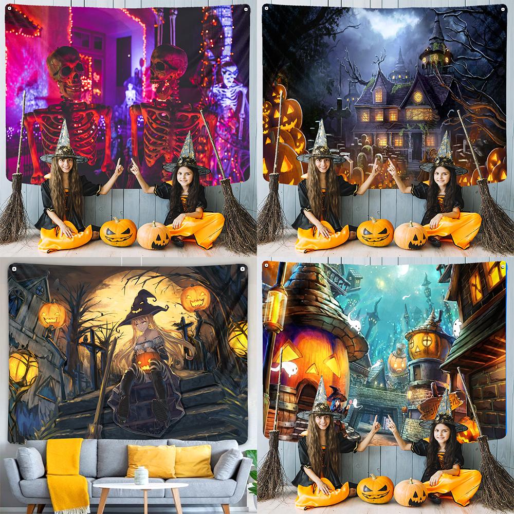 Bedroom Living Room Decor Mystic Pumpkin Haunted House Witch Aesthetics Wall Hanging Wall Decor Home Decor Halloween Tapestry
