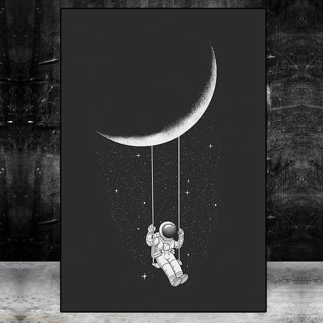 Solid Wood Frame Space Dreaming Astronaut Stars Oil Painting Canvas Painting Posters and Prints Wall Art Pictures for Living Room Home Decor