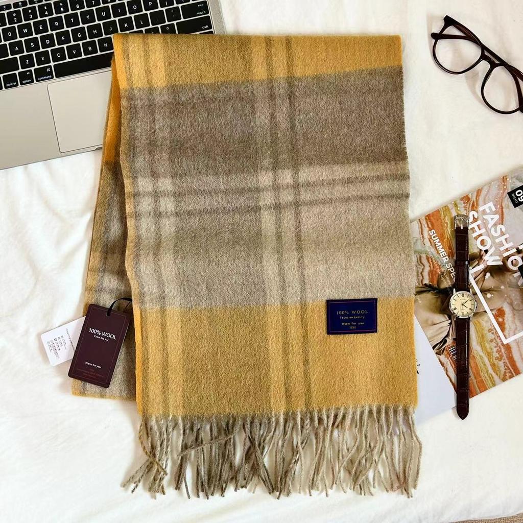 Men Scarf 100% Wool Plaid Warm Soft Muffler Female Winter Autumn Couple Cashmere Windproof Stripe Tassel Shawl Male Thick Scarf