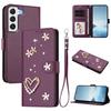 Double-Layer Heart Floral Vegan Leather Phone Case For Samsung Galaxy S26+ 5G, Magnetic Flip Wallet Cover With Wrist Strap & Card Slots