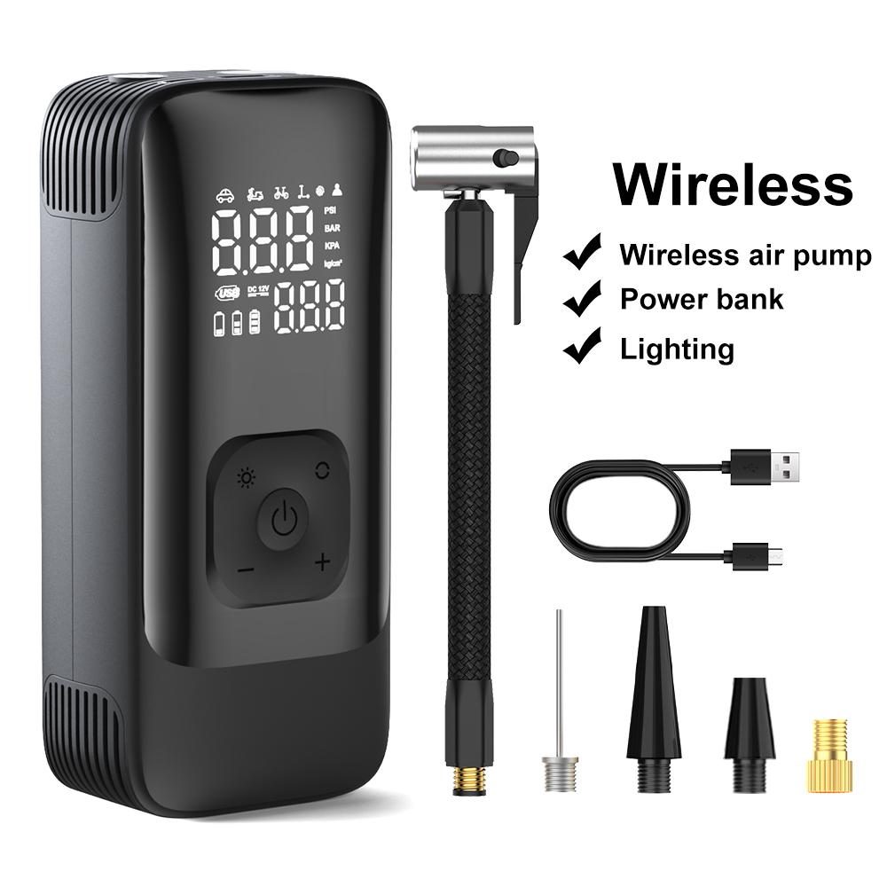 Беспроводной автомобильный насос для воздуха Портативный воздушный компрессор Электрический насос для шин с ЖК-цифровым дисплеем для автомобиля Мотоциклов Велосипеда Мяча