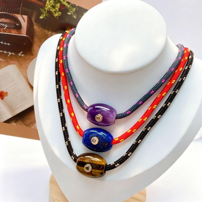 Винтажное Ожерелье из Натурального Камня, Бусин и Плетеной Веревки, Легкое DIY Украшение для Вечернего Выхода, Вечеринки