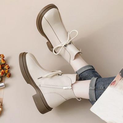 2025 Осень Ранняя Зима Натуральная Кожа Обувь Женские Ботильоны Мягкие Модные Брендовые Женские Вечерние Туфли Большой Размер 41 Бежевый Черный