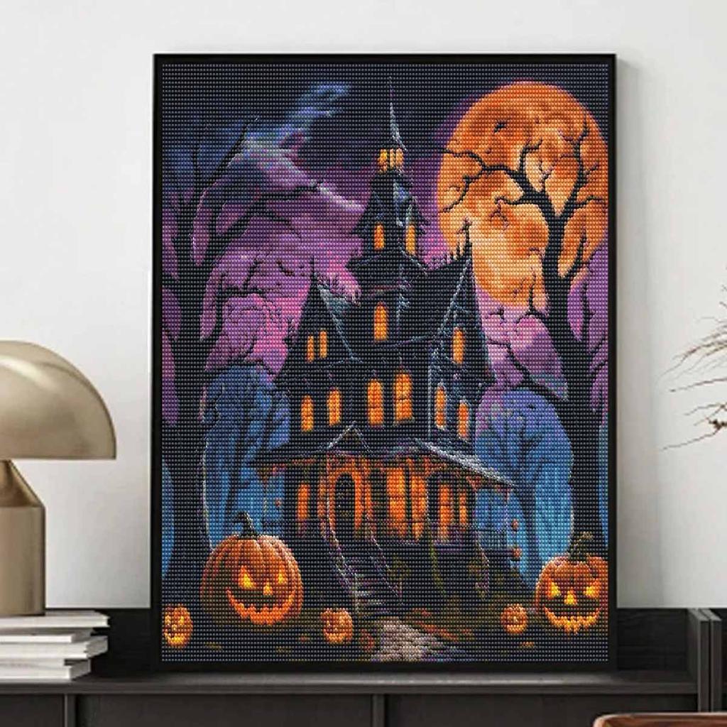 Halloween 5D Haunted House Pumpkin Full Diamond Art Painting Kit Diamond Painting Home Decor Crafts Wall Art Mosaic Pictures Set 130