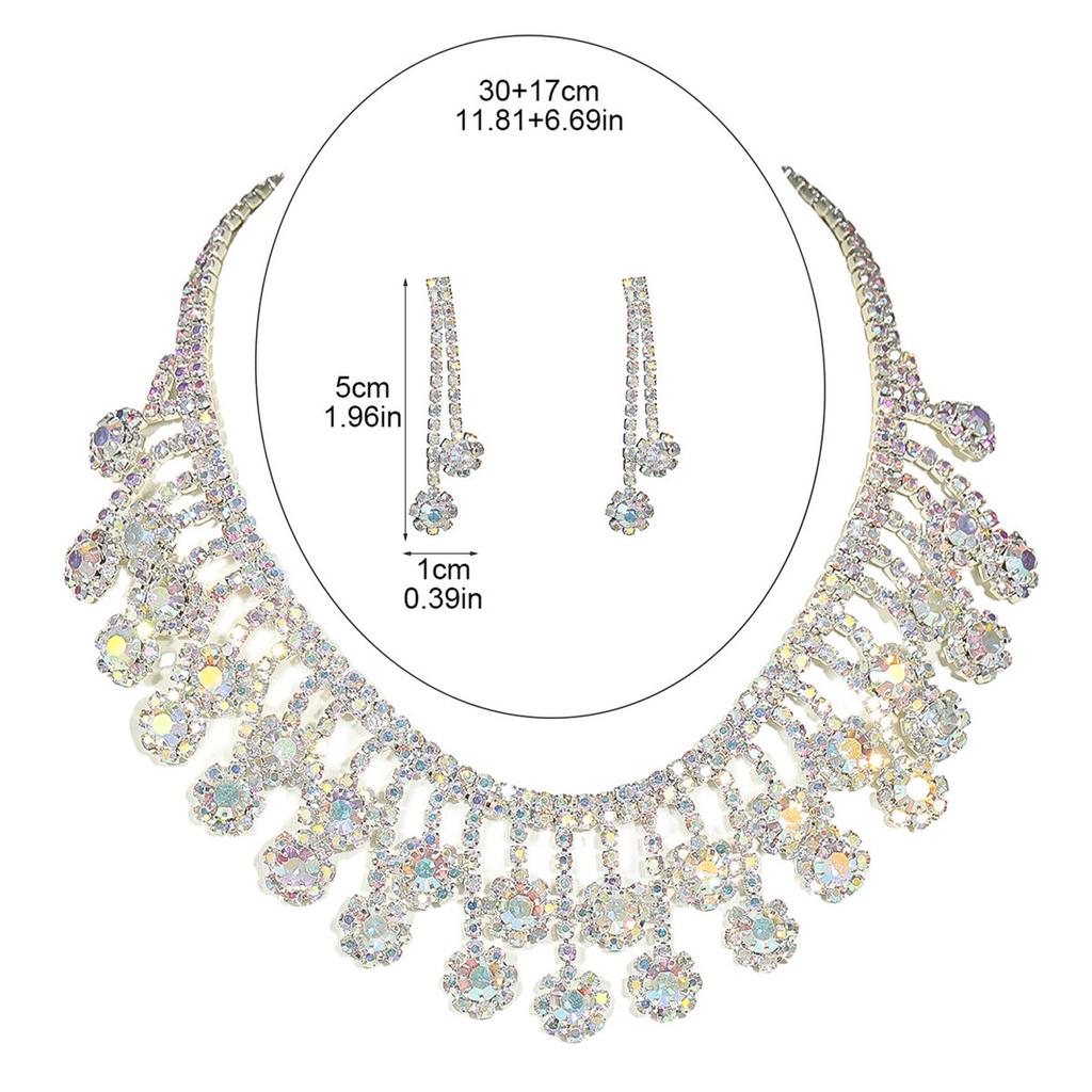 Свадебные украшения, европейские и американские роскошные сверкающие ожерелья и серьги со стразами, модный трендовый предмет, комплект из двух серег