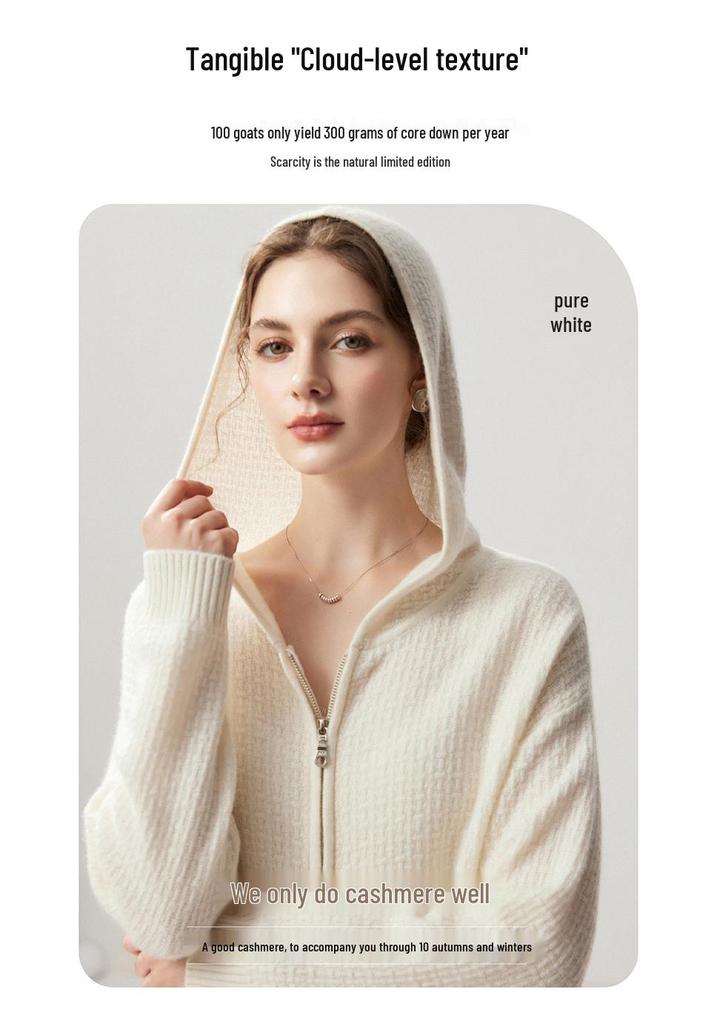 Lekasha Women's Cashmere Zip-Up Hooded Cardigan
