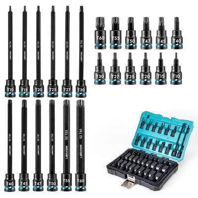 LIBRATON Торцевая головка Torx дюйм S2 Звездообразная торцевая головка Ударный набор торцевых головок Torx Набор, 3/8 (9,5 мм) Привод, Сталь, Набор, T10-T60, Набор, 24 предмета