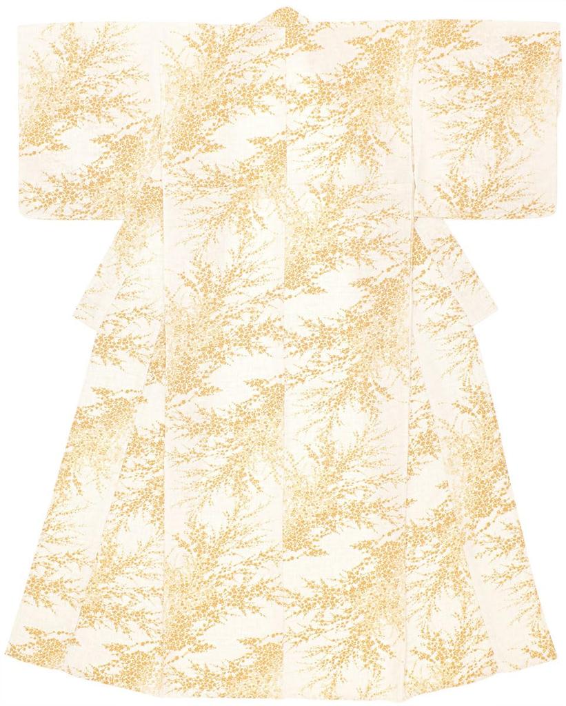 SOUBIEN Комплект Юката и Гета Белый и Мимоза x Женский 3 предмета (Юката, Полуширокий оби, Сандалии), Размер, Коричневый, ykt10068-obh02514