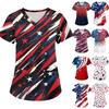 Women's Fashion V-neck Short Sleeve Workwear With Pockets  Independence Day Printed Tops