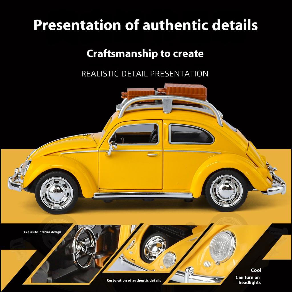 1/32 Volkswagen Beetle Alloy Die-cast Car Model Sound and Light Bring Back Pull Function Vehicle with Base Ornament Children's Gift