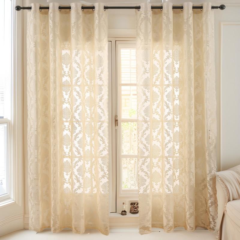 French Vintage Beige Floral Sheer Curtain Light Luxury Lace Home Living Room Balcony Partition Window