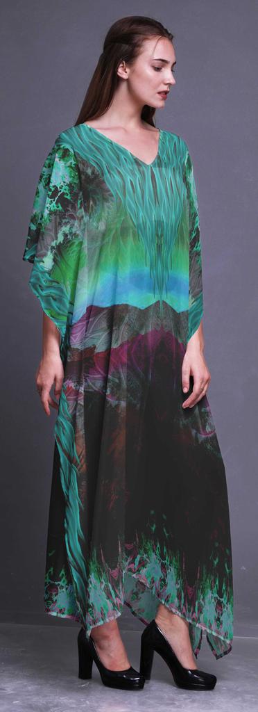 Phagun Artistic Waves Abstract Womens Long Beach Kaftan Beachwear Bikini Coverup Maxi