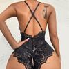 New Sexy Hollow Lace Deep Open Crotch One-piece Erotic Underwear Set