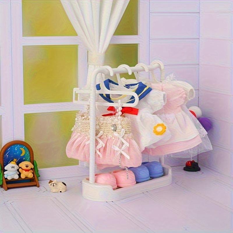 Стойка для хранения одежды Лабубу и кукол, 1 вешалка + 5 вешалок, Стойка для демонстрации Лабубу и кукол, Подходит для одежды кукол 17 см