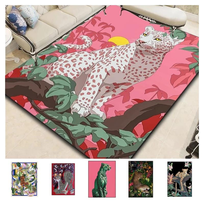 Pastoral Leopard Living Room Carpet Bedroom Bedside Art Decor Floor Mat Cloakroom Footpad Coffee Table Advanced Rug for Kitchent