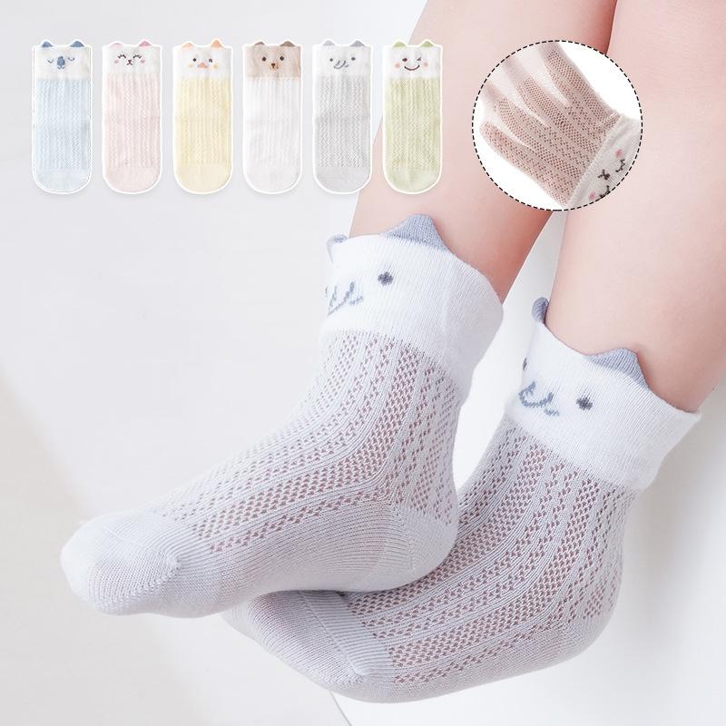 Летние детские носки для девочек и мальчиков, сетчатые тонкие детские носки с милым рисунком, мягкие и удобные носки для новорожденных 0-5 лет